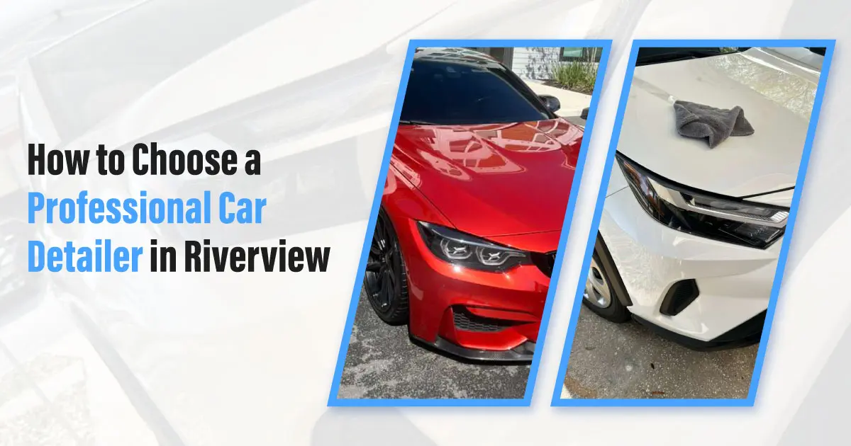 How to Choose a Professional Car Detailer in Riverview guide by A1 Mobile Detailing & Ceramic featuring a shiny red sports car.